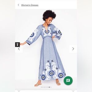 Boden Long Sleeve Dress with Blue and White Embroidery